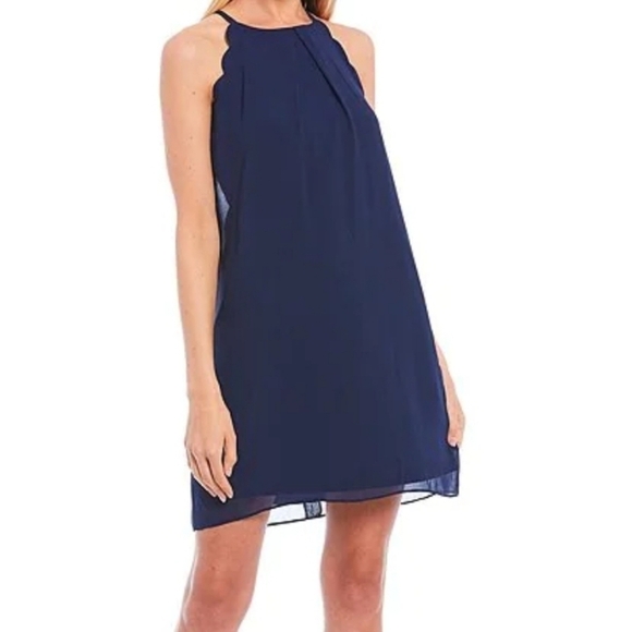 IN San Francisco Scalloped Shift halter Dress Navy Blue L - Picture 11 of 11